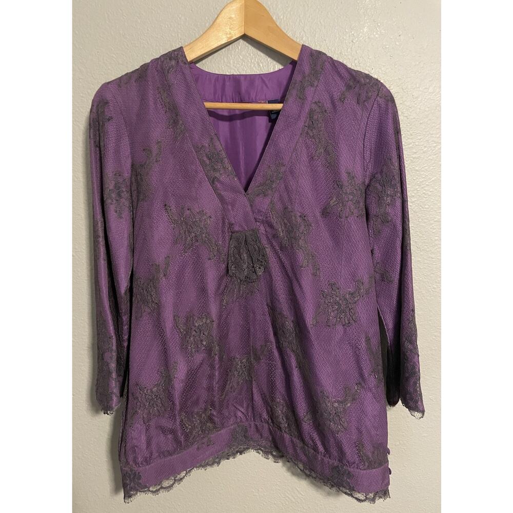 Womens Top Small Purple Lace Silk Lined Nylon Rayon Shell Lightweight Whimsigoth